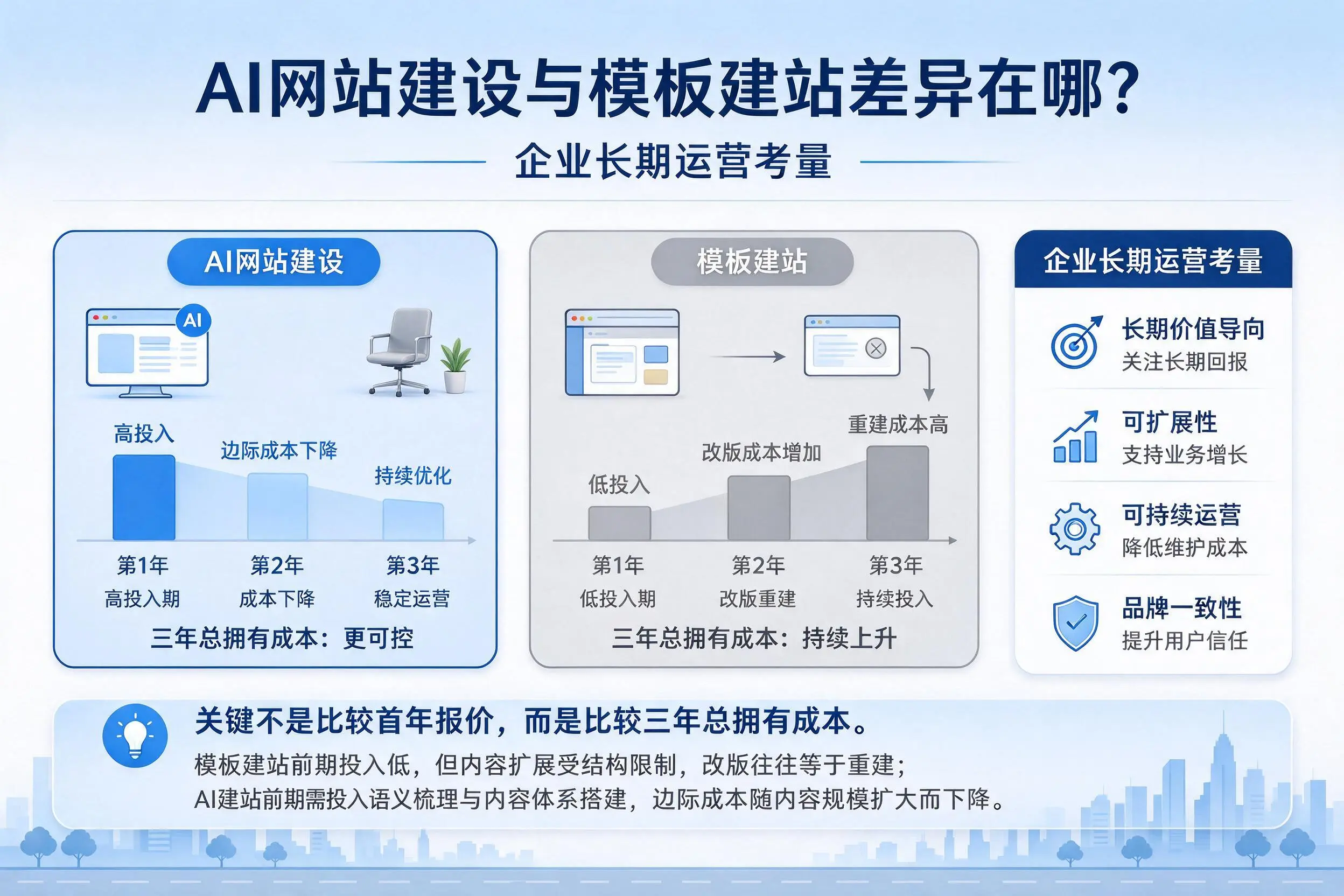 AI网站建设与模板建站差异在哪？来宾企业长期运营考量
