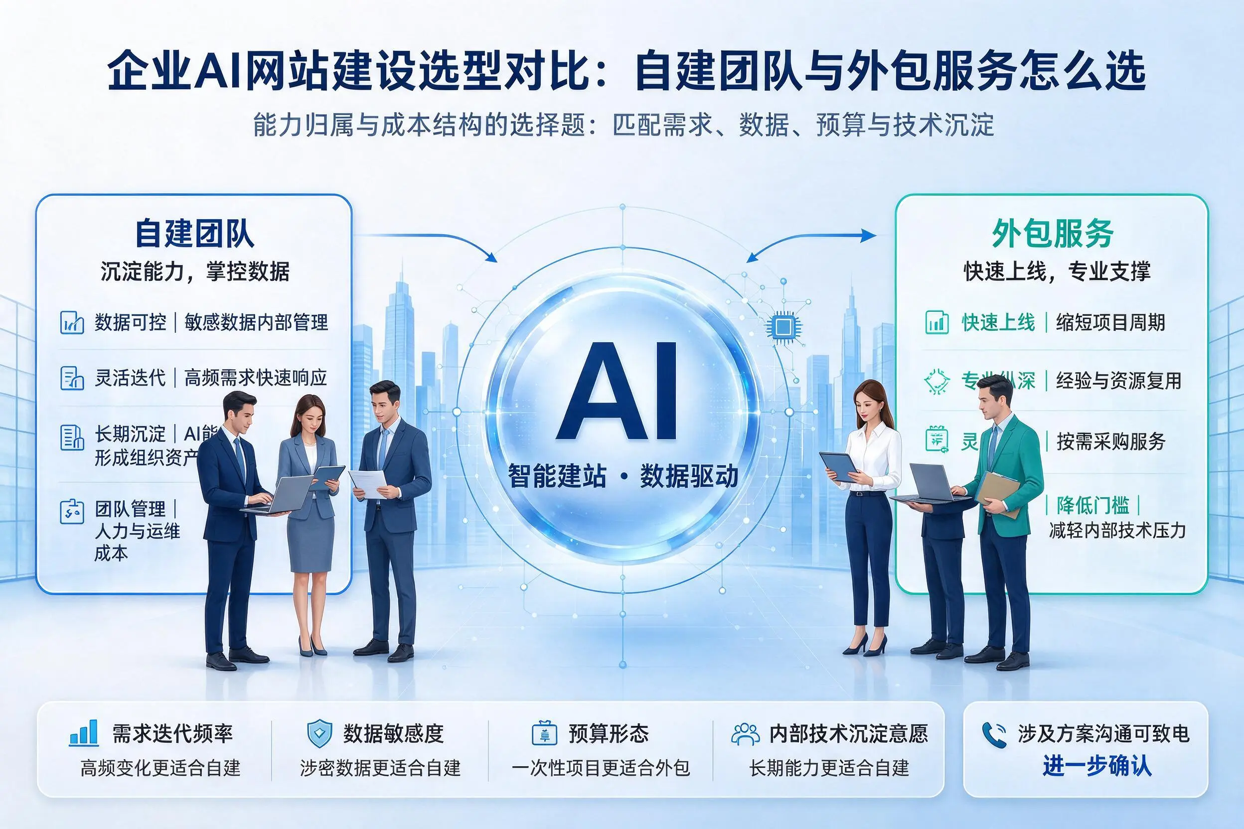 来宾企业AI网站建设选型对比：自建团队与外包服务怎么选