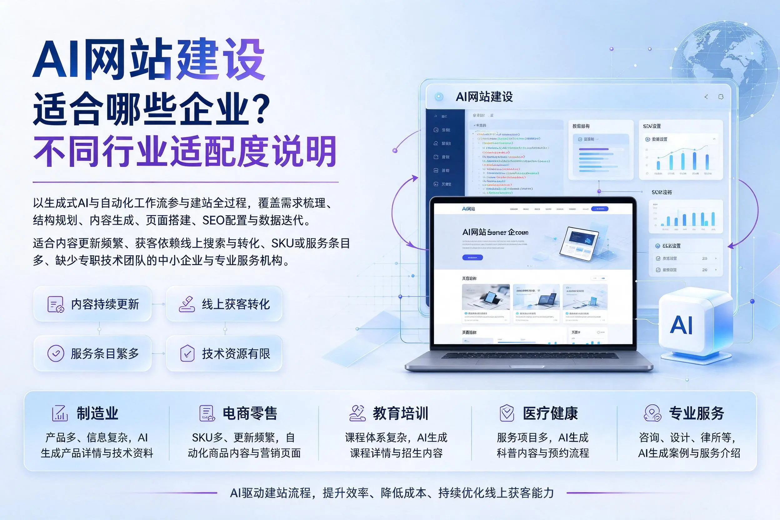 AI网站建设适合哪些企业？来宾不同行业适配度说明